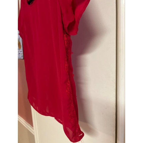 LC Lauren Conrad Small Red Lace Back Blouse - Picture 3 of 5